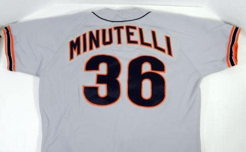 A San Francisco Giants Gino Minutelli 36 Játékban Használt Szürke Jersey DP17512 - Játék Használt MLB Mezek