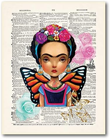 Frida Kahlo Aranyos Pillangó Vintage Szótár Arany Fólia 8x10 - Os Art Print keret nélküli Fali Dekoráció Arte Diseño