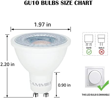 CAMMILE GU10 LED Izzók Szabályozható, 5000K Nappal Fehér, Természetes Fény, 7W(50W Halogén Egyenértékű) Szpot Izzó 630LM,