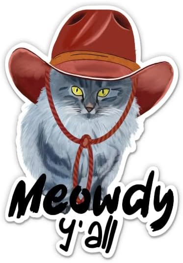 Meowdy mindenki Matrica - 3 Laptop Matrica - Vízhatlan Pvc Autó, Telefon, Víz, Üveg - Vicces Texas Macska Yall Matrica